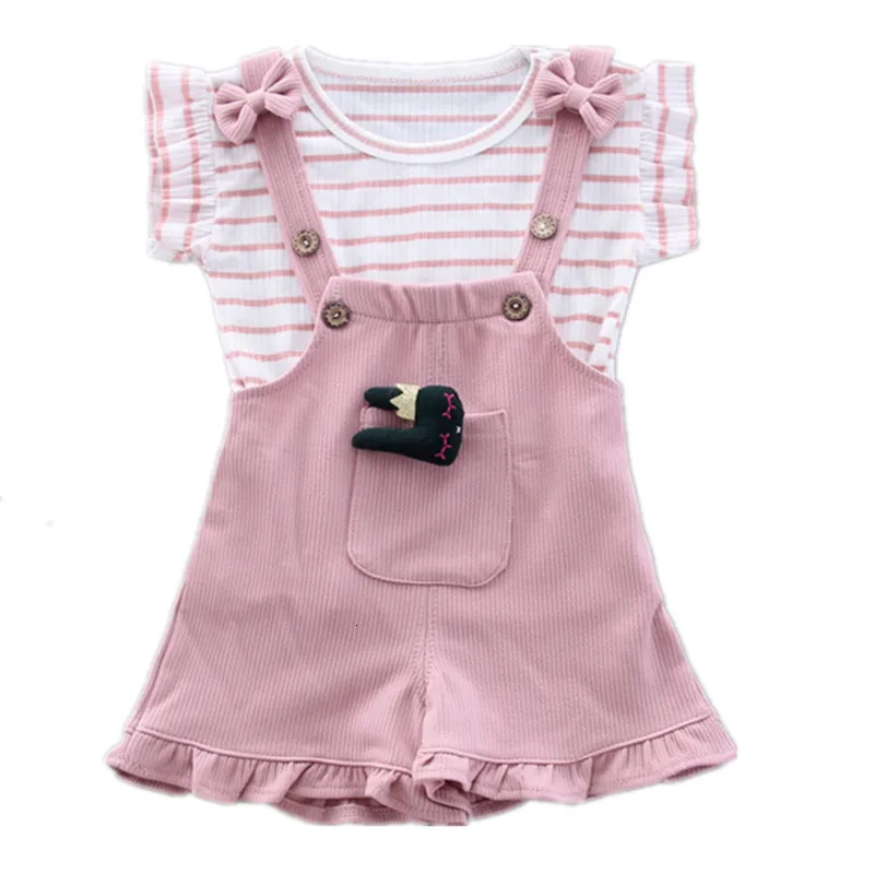 Children Cotton Clothes Summer Baby Girls Stripe O-Neck T Shirt Cartoon Shorts 2Pcs/sets Infant Kids Fashion Toddler Tracksuits