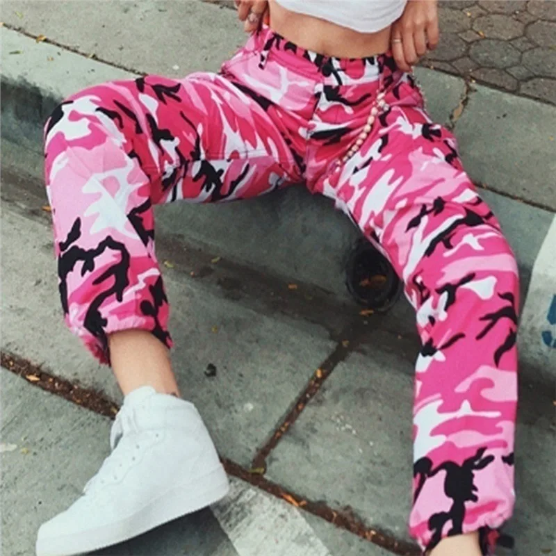 

Litthing Women Camouflage Cargo Pants High Waist Hip Hop Camo Trousers Military Style Tactical Long Pants For Women Capris 2019