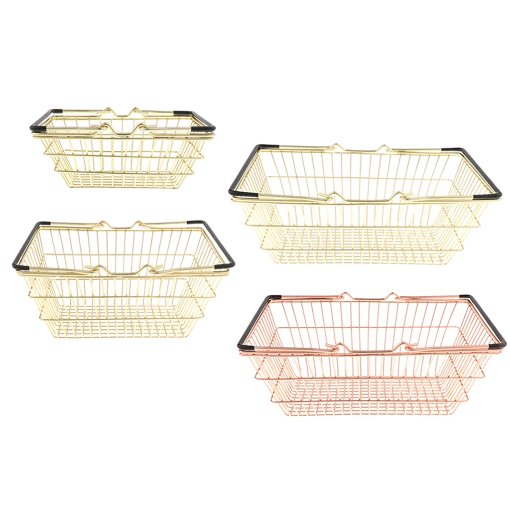 Mini Shopping Basket w/ Sturdy Metal Frame Pen/Cards Holder Desk Storage Toy