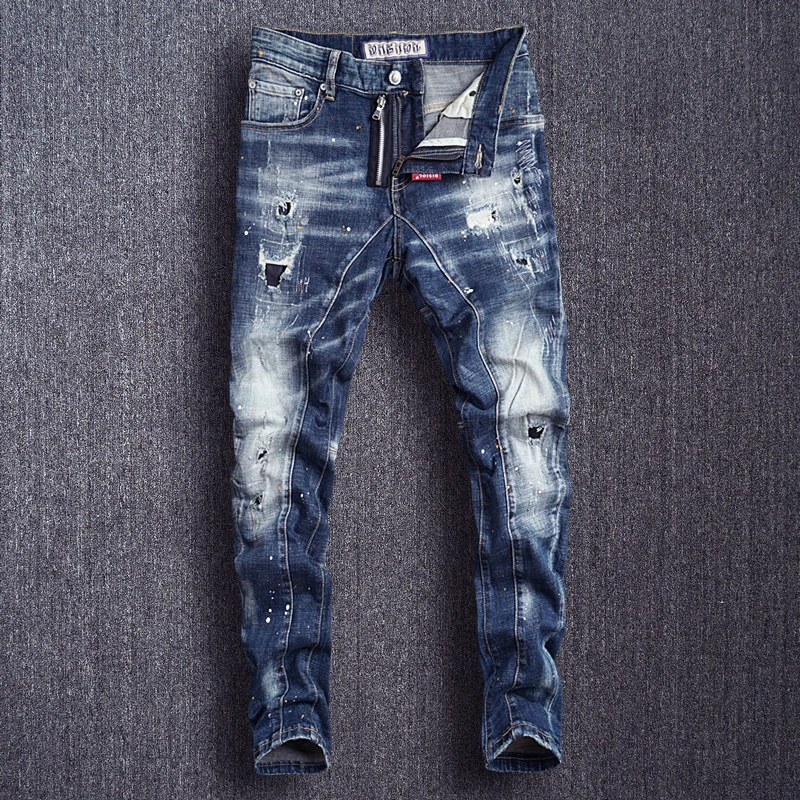 Italian Style Fashion Men Jeans Slim Fit Spliced Designer Ripped Jeans Men Hip Hop Pants High Quality Streetwear Biker Jeans Italian Style Fashion Men Jeans Slim Fit Spliced Designer Ripped Jeans Men Hip Hop Pants High Quality Streetwear Biker Jeans