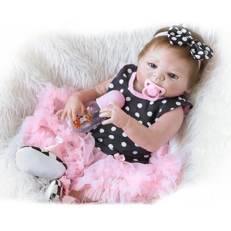 57 см NPK Bebe Reborn Baby Doll цельные Силиконовые Куклы Мягкие имитирующие реальную девочку с черным пятном можно мыть игрушки для детей