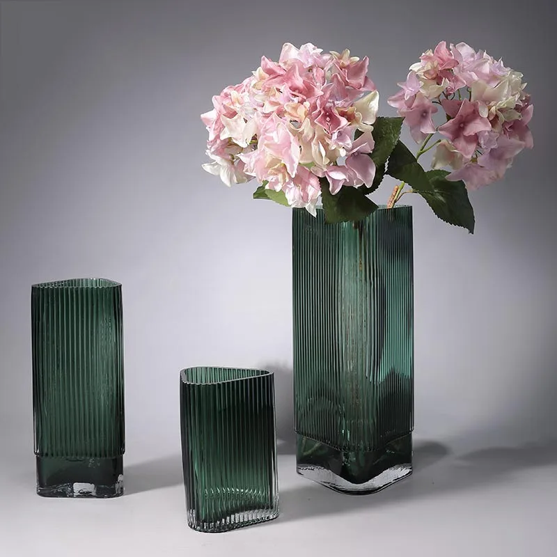 Creative Triangle Blue Glass Vase Home Decoration Modern Living Room Table Vase Ornaments Hydroponics Glass Flower Pot Planter