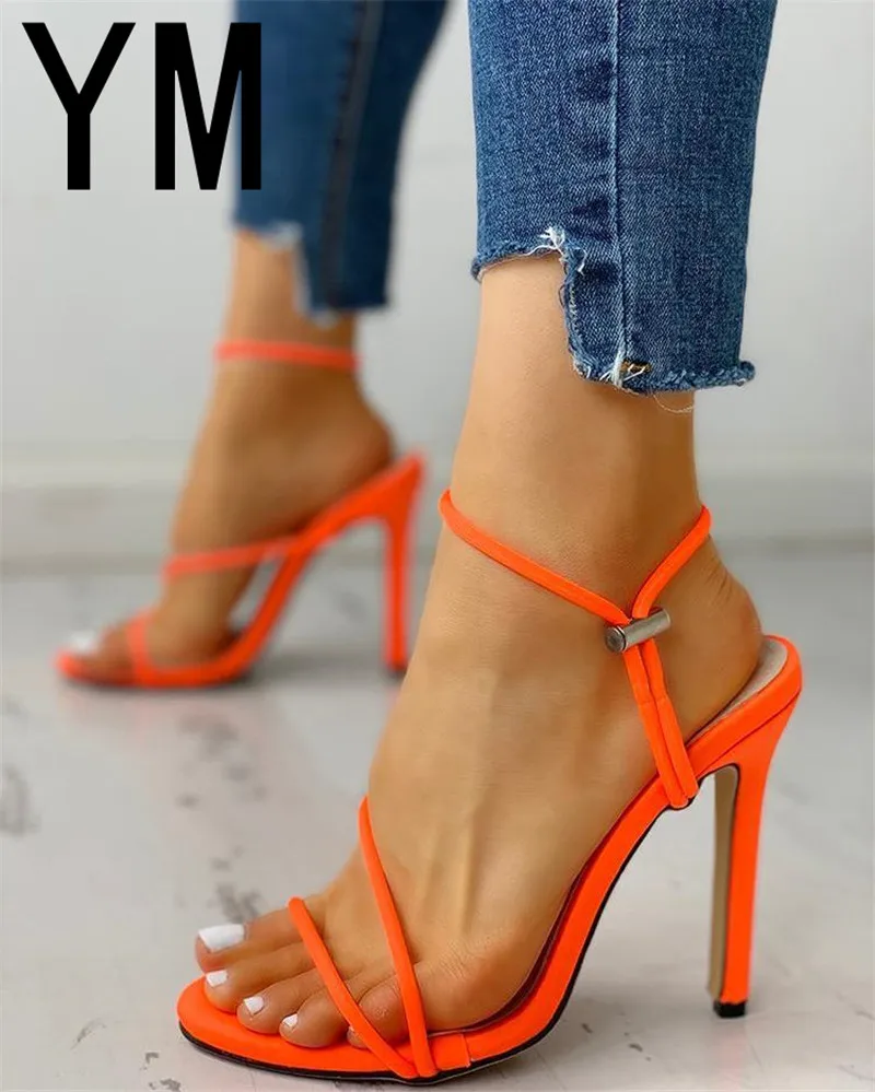 Sandalias de gladiador transparentes para mujer, zapatos de tacón alto con punta abierta, con correa en el tobillo, para fiesta