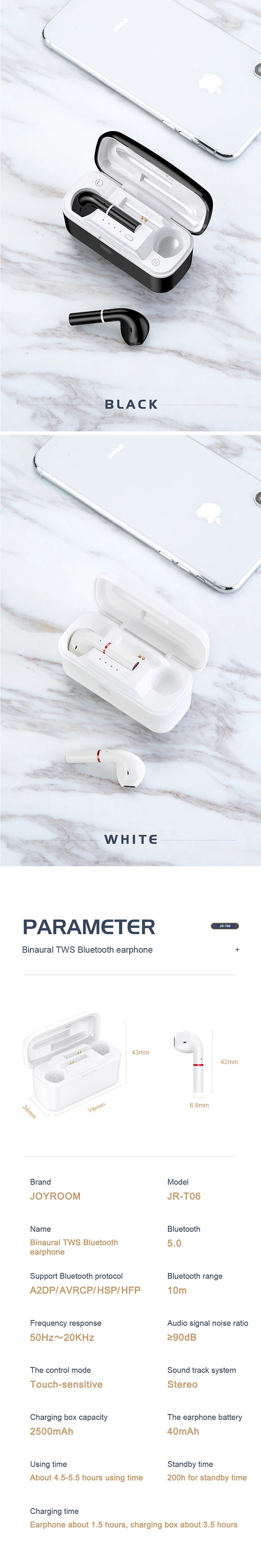 Joyroom Bluetooth headset in ear stereo earphone case mini true wireless tws earbuds