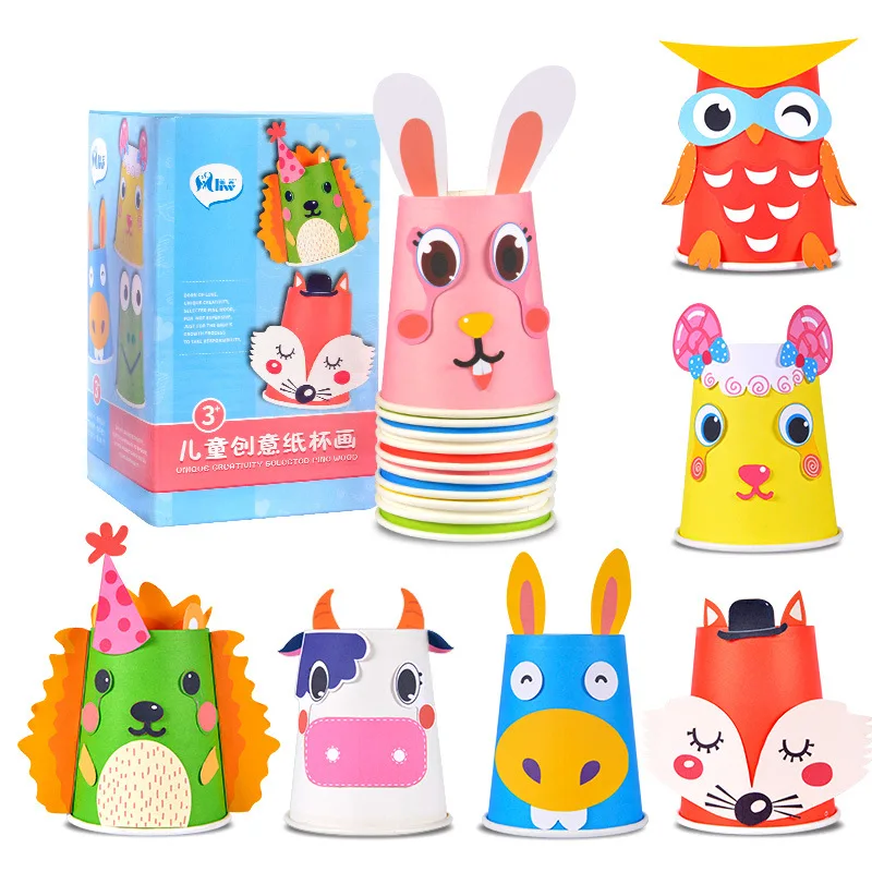 

Color Paper Cup Painting DIY Toy Children Kindergarten Handmade Material Package Creative Sticker Painting Girl Educational Toy