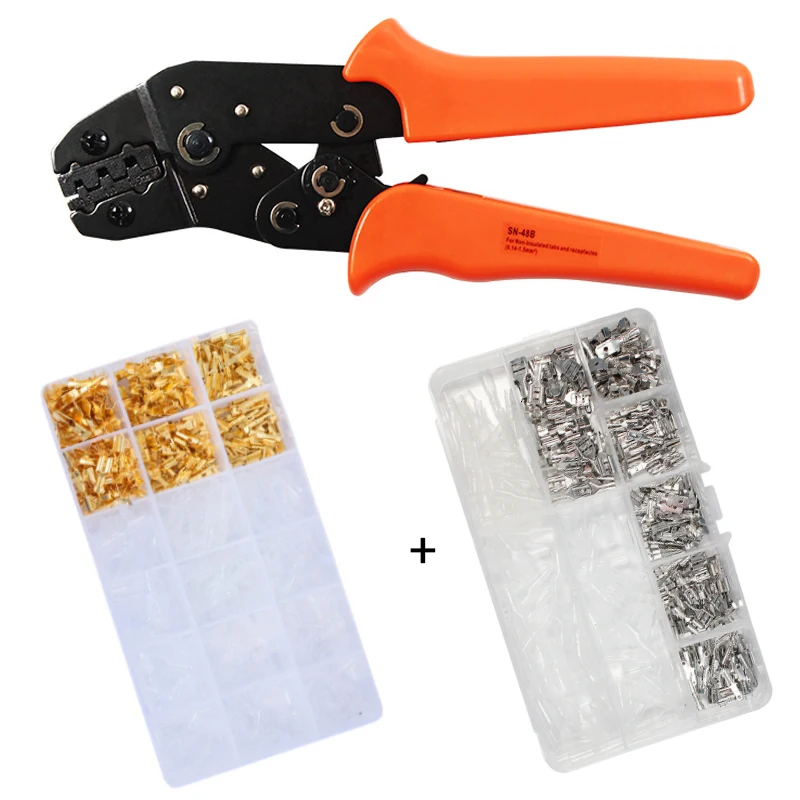 

SN-48B+270pcs+300pcs plug spring terminals crimping pliers precision jaw with 2.8 4.8 6.3 terminals hand tool sets
