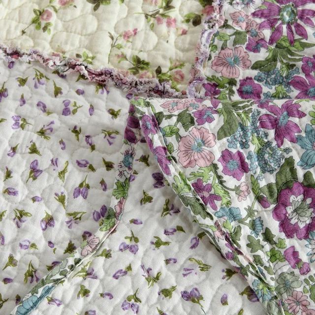 Boutí Colchas Patchwork Hechas A Mano Doble King Edredón Pastoral Floral  Algodón Cubrecamas 3PCS Ropa De Cama Multifunción Colcha Acolchada  （230x250cm