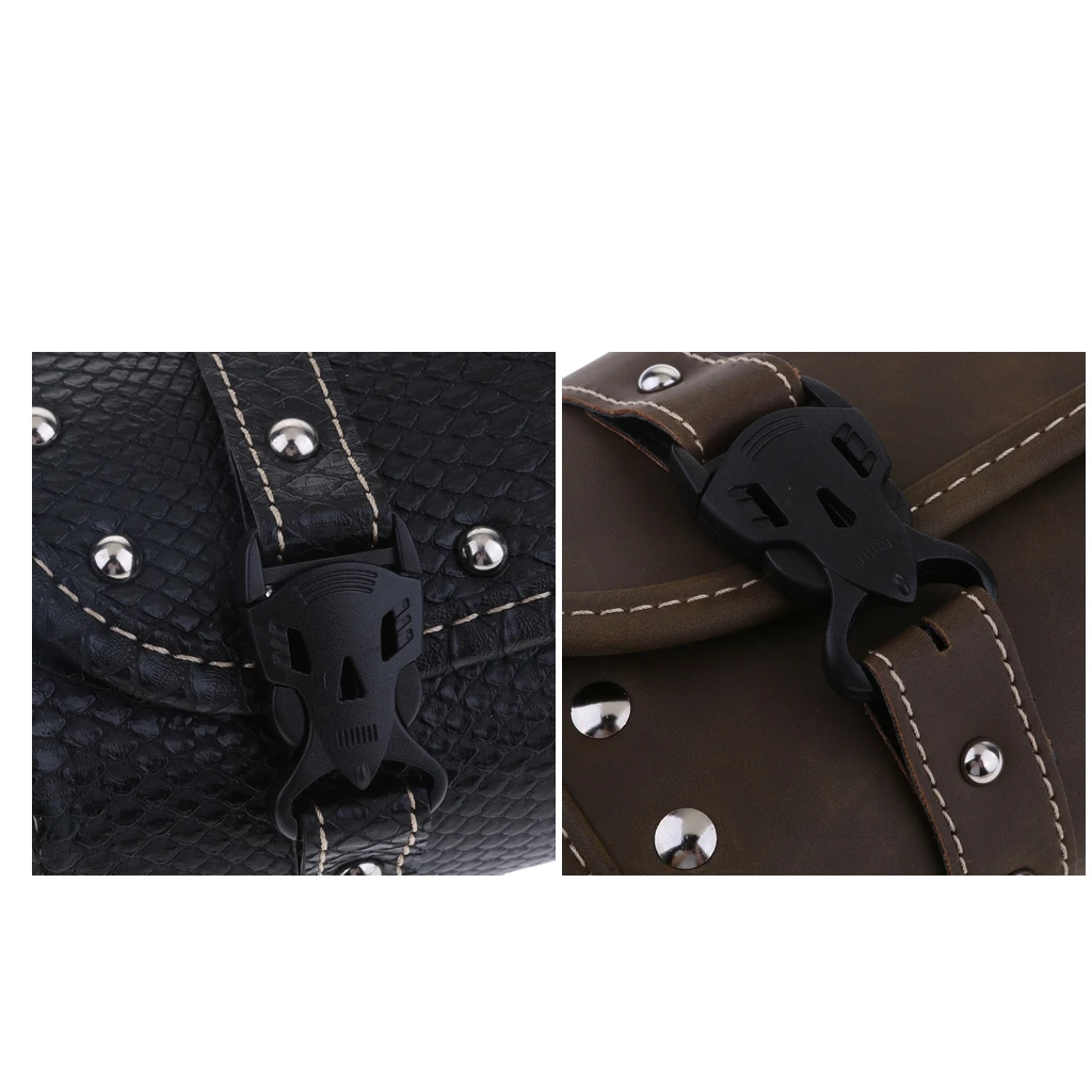 2pcs Motorcycle Tool Bag Saddlebags PU Leather Storage Tool Pouch Roll Organizer for Sissy Bars (Black+Brown)