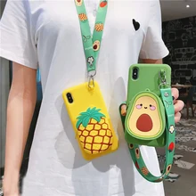 Voor iphone XR XS max X portemonnee tas Telefoon Case Voor iphone 8plus 7 7plus 6S 6p Fruit aardbei avocado Shell Cover + strap(China)