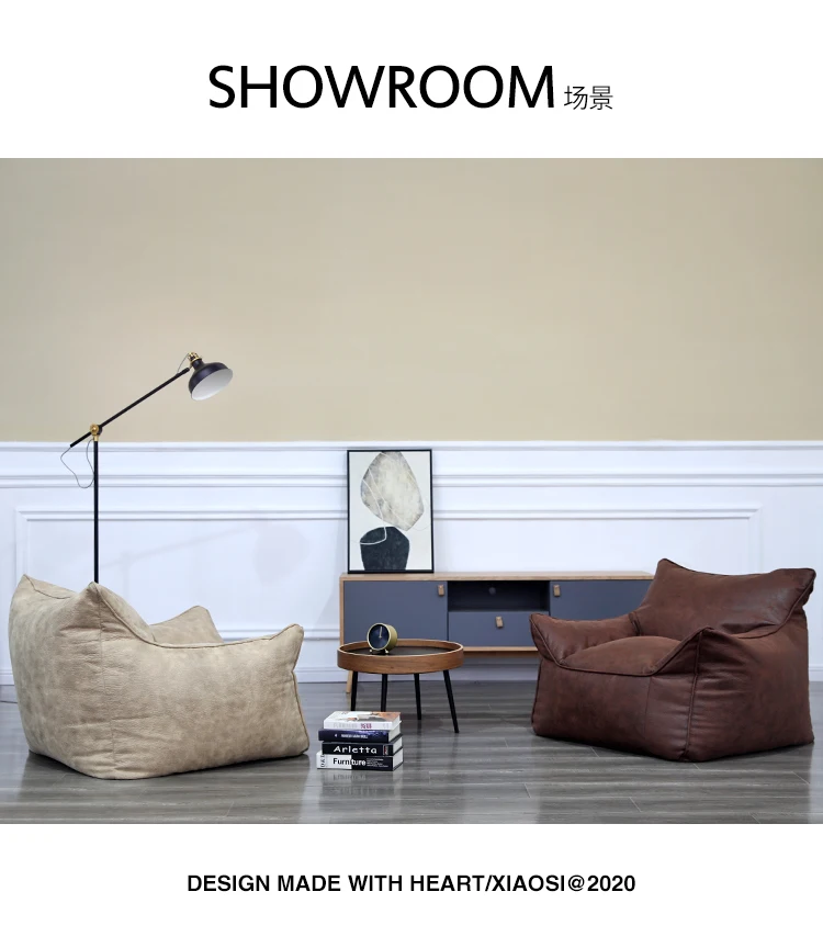 Luxury Single Lazy Sofa Cover Faux Suede Leather Bean Bag Sac Pouf Chair  Envelope No Filler Beanbag Corner Seat Sectional Couch