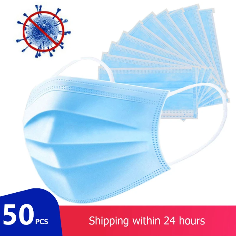 

3-Layer Disposable Masks Dustproof Breathable Face Mouth Masks Anti Fog Splash Dust Safety Protection Masks Non-woven 50Pcs/Bag