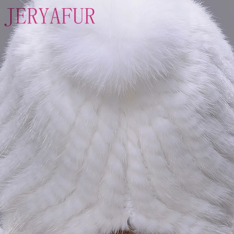 JINBAOSEN frauen Pelz hute Gestrickte Real Nerz Pom Poms mutzen Mode Dicke Warme в зимних шапках Mit 3 fuchs Pelz Kugeln Новинка