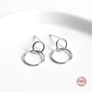 LKO 925 Sterling Silver Fashion Simplicity Generous Geometric Circle-Shape Double Circle Stud Earrings For Women Jewellery Gifts