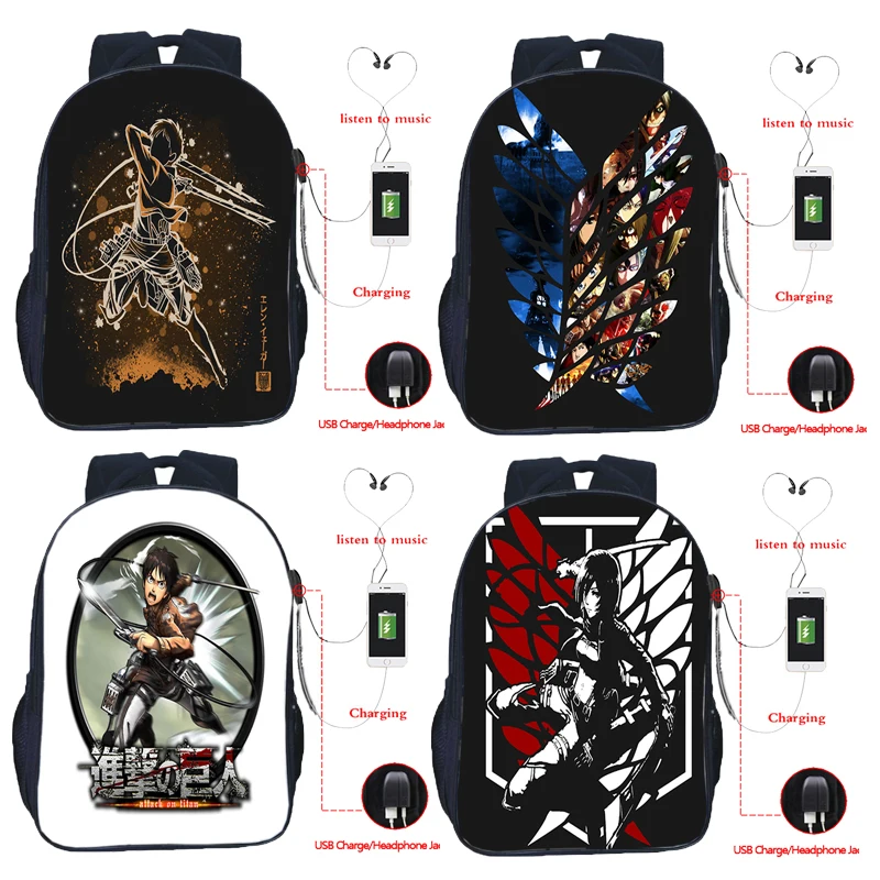 

Attack On Titan Backpacks For Students School Backpacks Laptop Back Pack Book Rucksack USB Charging Travel Knapsack Schoolbags