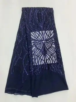 

Navy blue Latest French African Lace Fabric Guipure Sequined Cotton Cord Tulle Nigerian Tissu Mesh India Lace For Wedding Dress
