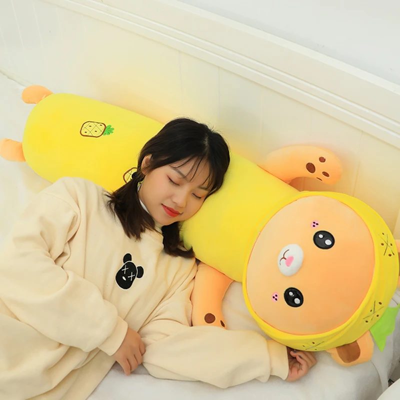 

Cartoon Animal Dressing Fruit Cloth Long Plush Cushion Kids Birthday Gift Stuffed Cat Long Pillows Bed Back Plush Cushion