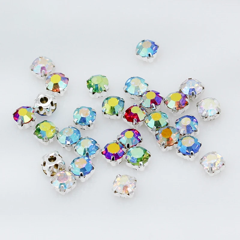 

Top quality 3-6mm color AB Glass Crystal Sew on claw rhinestone montees silver base diy Clothing accessories jewelry making bead