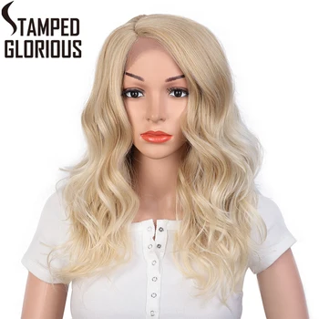 

Stamped Glorious Blonde Wavy Wig Shoulder-length Hair Natural Synthetic Lace Wigs for Black Women Hair Heat Resistant Fiber