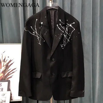 

WOMENGAGA 2020 NEW Lapel Loose And Comfortable Splash Ink Print Business Suit Girl Female Street Leisure Button W0018