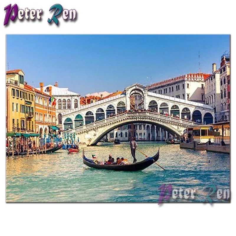 

Diy Diamond painting Scenic rhinestone mosaic embroidery stick drill Cross Stitch Set Home Decor Stone arch bridge building boat