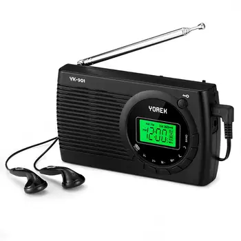 

Yorek Portable AM/FM Shortwave Radio with Sleep Timer and Alarm Clock Function, Battery Operated Radios, 12/24H Time Display LCD