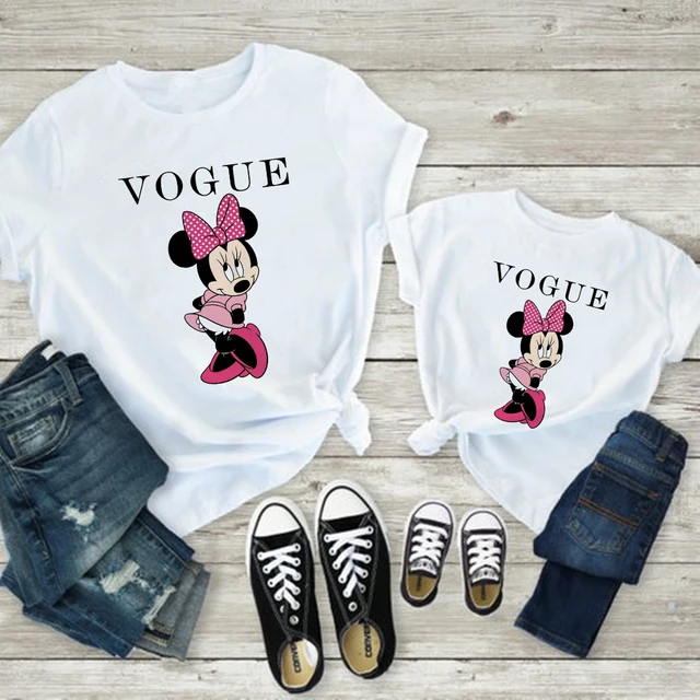 Harajuku Baby Girl Clothes Cute Cartoon Mommy And Me Clothes Vogue Kawaii Minnie Family Look Hipster Print T Shirts