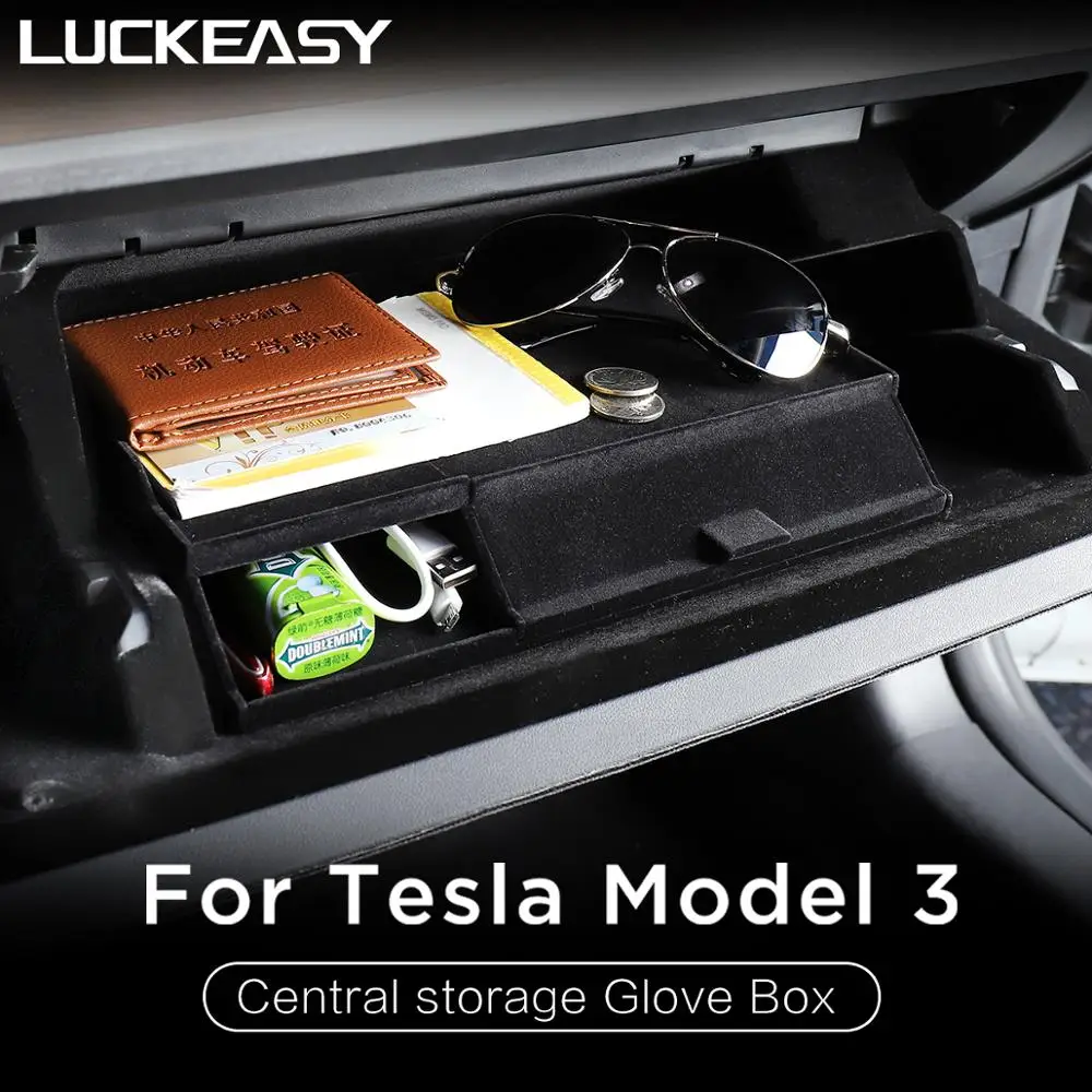 LUCKEASY для Tesla модель 3- автомобильный центральный подлокотник коробка Флокирование укладки Tidying бардачок двухэтажный нескользящий