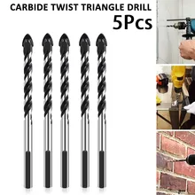 

5pcs Twist Triangle Carbide Drill Bit Universal Drilling Tool Multifunctional Glass Tile Ceramic Drill Bit 3/4/5/6/8/10/12mm