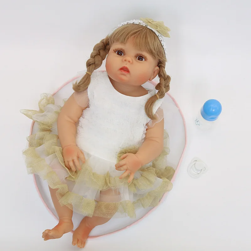 24 Inch Rebirth Doll Simulation Baby Soft Rubber Baby Cute Twist Braided Doll Vinyl Children's Toy Birthday Gift Hot Sale