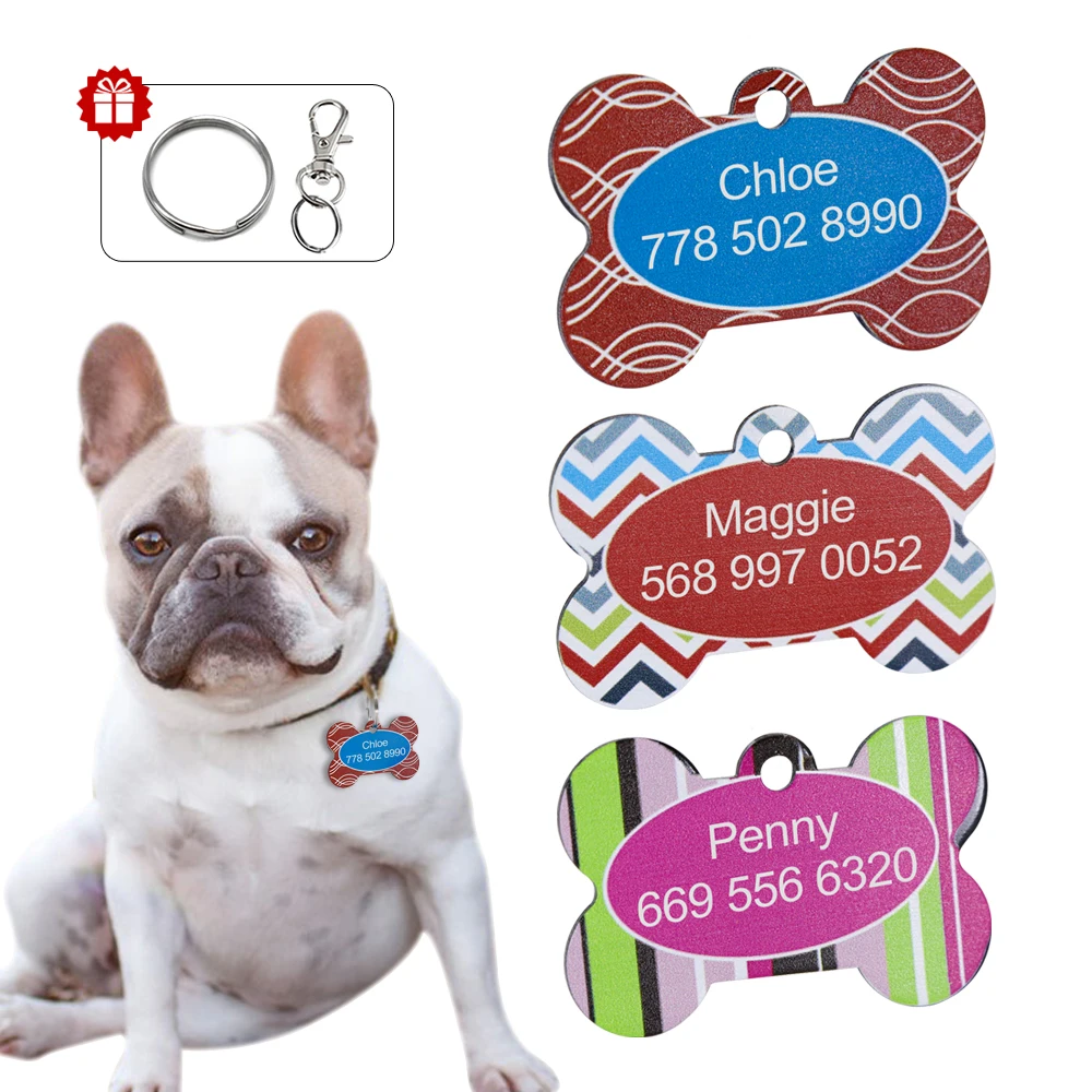Персонализированная идентификационная бирка для собак, кошек, милая именная табличка в форме кости, ошейник для питомцев, аксессуары для маленьких, средних и больших собак