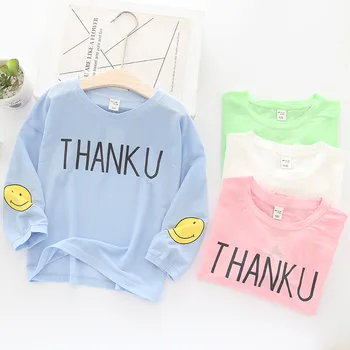 

2020 Summer Girls Letter Long-Sleeve Smiley Round Neck Thin Air Conditioning TShirt Wholesale