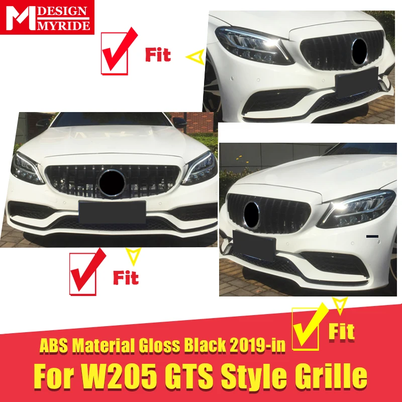 Для MB Mercedes C205 W205 C Класс GTS стиль решетка гриль решетки ABS черный глянец без камеры C63 Fit спортивный передний бампер
