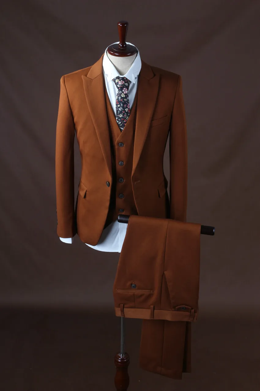 

Fad Latest Coat Pant Designs Dark Brown Wedding Suits For Men Groom Slim Fit 3 Piece Tuxedo Custom Prom Blazer Terno Masuclino