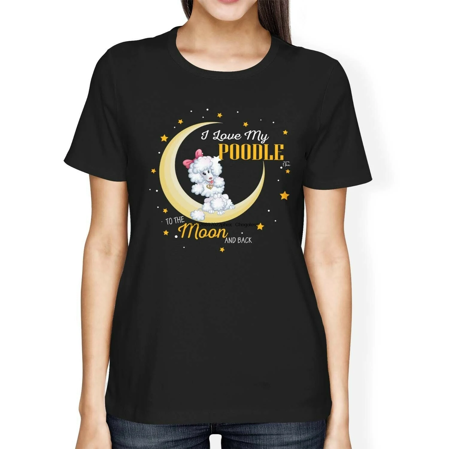 Женская свободная футболка 1Tee с надписью I Love My puodle To The Moon And Back (1) |
