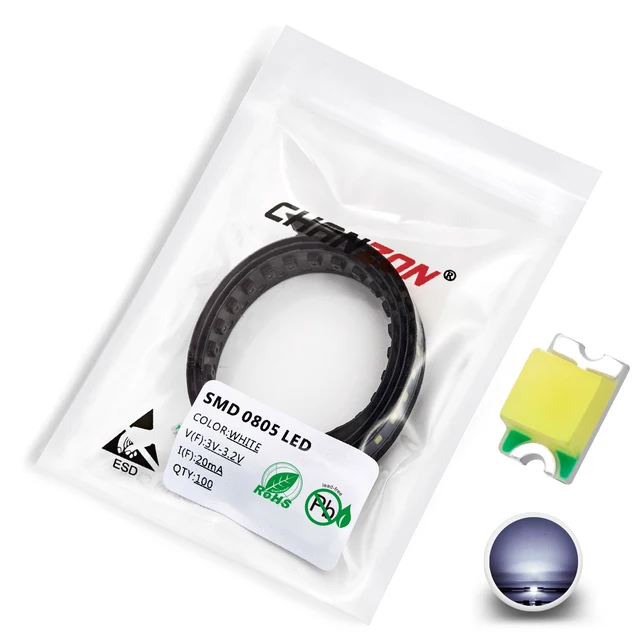 100pcs 0805 (2012) SMD LED Emitting Diode Kit Lamp Chip Light Beads Warm White Red Green Blue Yellow Orange UV Pink Micro 3V SMT 100pcs White