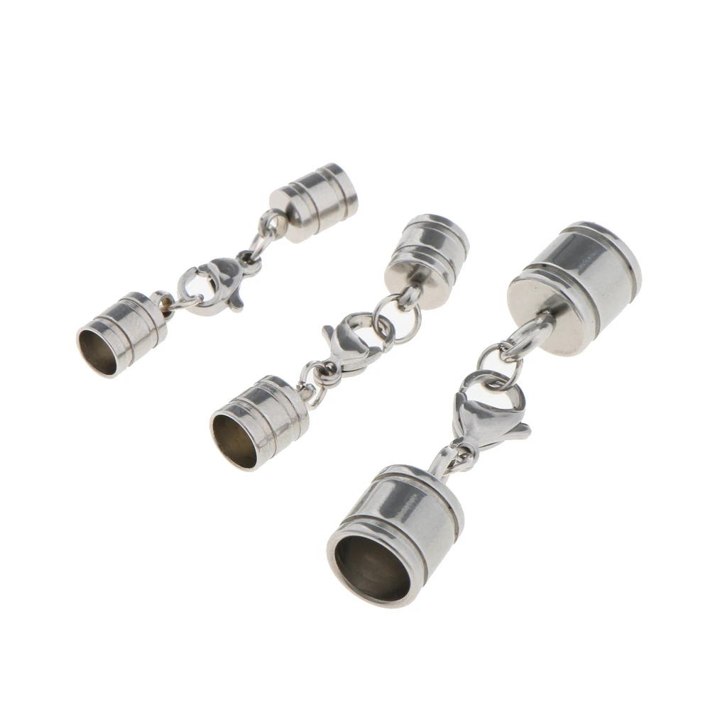 13 Pieces Bulk silver color Stainless Steel Barrel Bead Leather Cord Ends Caps Jewelry Finding Clasp Making Craft