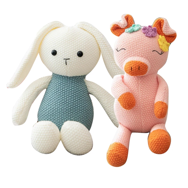 1Pcs New Handmade Crochet Wool Doll Cute animal Rabbit&ampDeer&ampElephant&ampBear&ampPig Stuffed Plush Toy Baby Soothing Sleeping Dolls |
