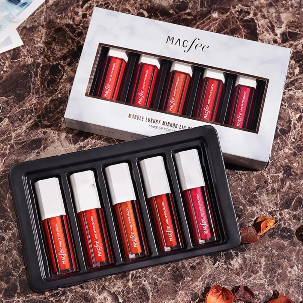 

Marble Lip Glaze Lock Color Lipstick Micro Pearl Long-lasting Moisturizing Waterproof Not Easy To Decolorize 5pcs A set