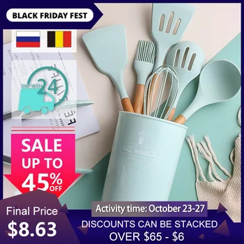 

Silicone Cooking Utensils Set Kitchenware Cookware With Storage Box Heat-Resistant Kitchen Non-Stick Cookware Baking Tools