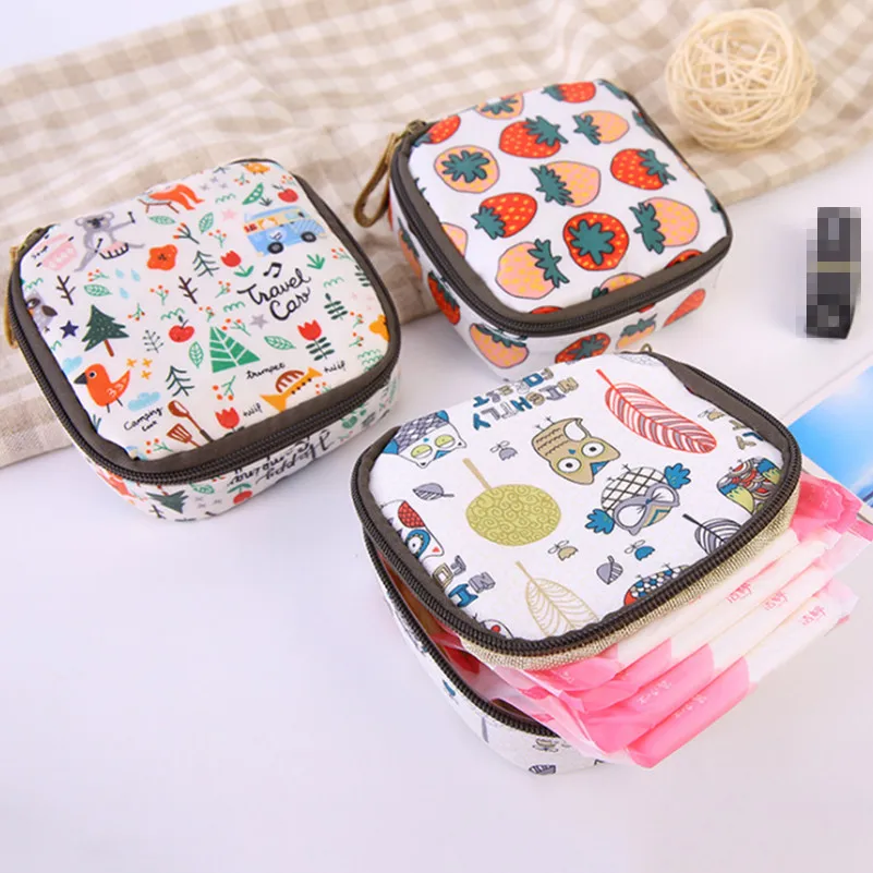 New Arrival Cartoon Printing Canvas Coin Purse Women Fashion Credit Card Bag Key Case Pocket Girls Sanitary Napkin Storage Bag