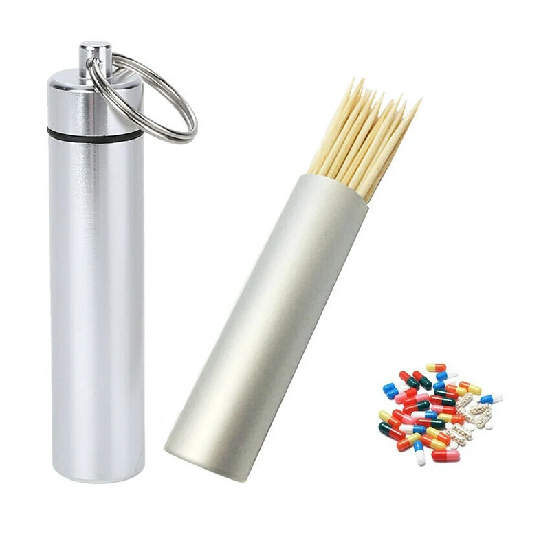Waterproof Aluminum Pill Box Medicine Case Container Bottle Holder Keychain Carabiner Outdoor 4 Colors Bottles