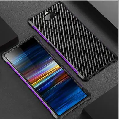 Black Purple Алюминиевый металлический каркас и жесткий металлический бампер из углеродного волокна+ защитный чехол для ПК для sony Xperia 1 противоударные крышки-Чехлы для Xperia1 - Цвет: Black Purple