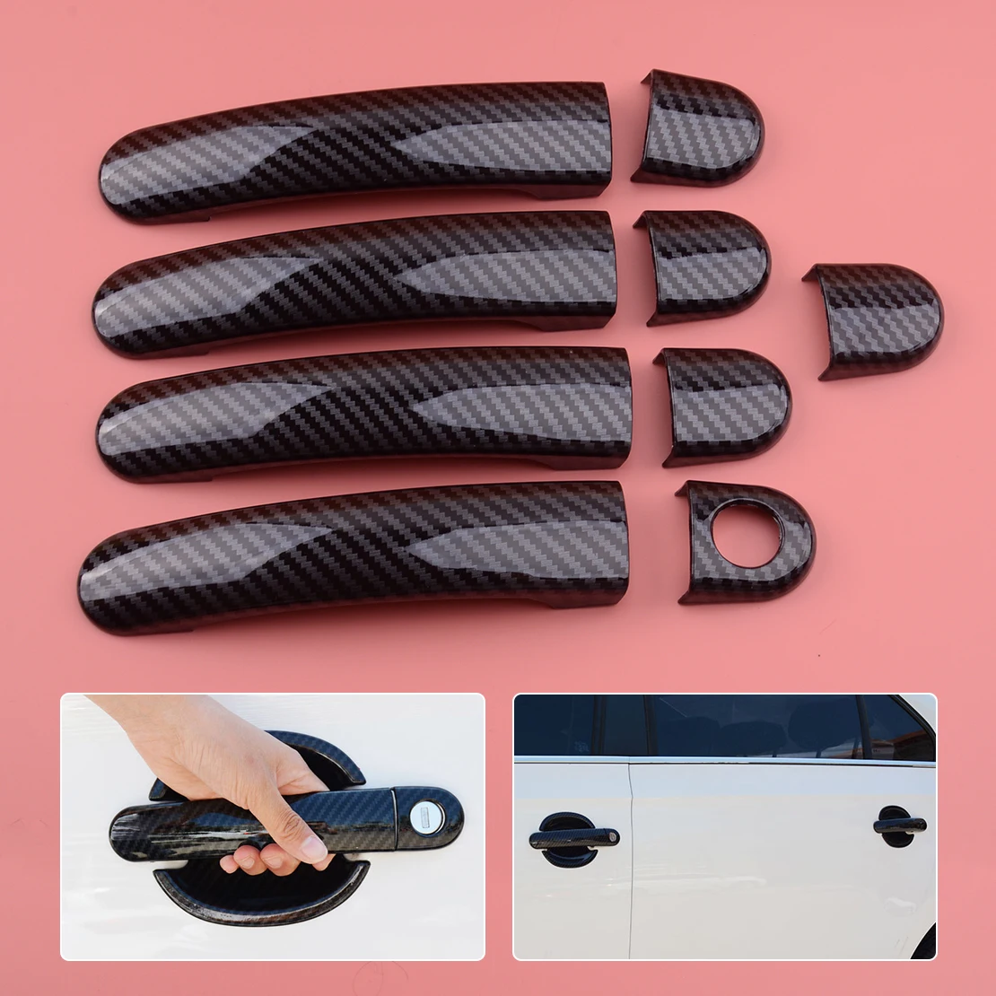 Крышка Дверной Ручки отделка из углеродного волокна Стиль Черный ABS Подходит для