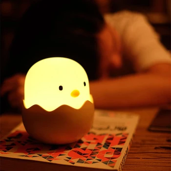 

Portable ABS Silicone Desktop Decorative Light Room Bed Bedside Touch Night Light Eggshell Chicken Shaped Atmosphere Lamps