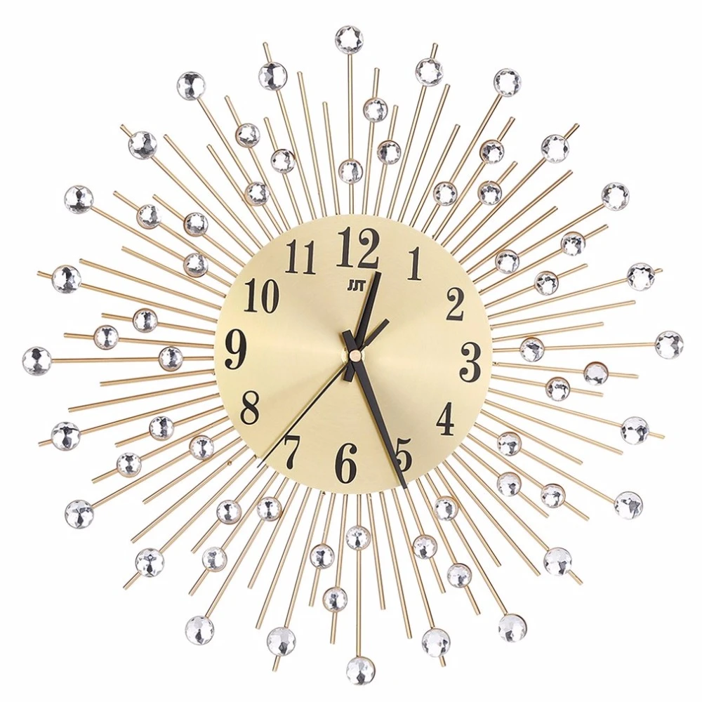 Modern Art Large Wall Clock Metal Sunburst Clear Diamante Crystal