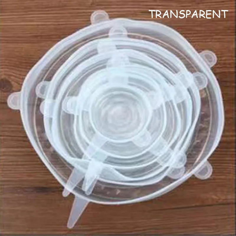 Transparent Крышка для хранения продуктов силиконовая пленочная крышка носилки чаша уплотнение пищевой бытовой многоцелевой чехол универсальная безопасная посуда 6 шт./компл - Цвет: Transparent