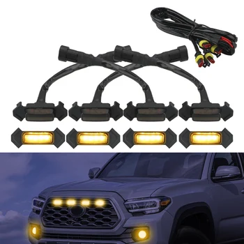 

LEEPEE 4Pcs/Set For 2016-2020 Toyota Tacoma Car LED Grille Amber Lights Front Grille Lighting Kit 12V with Wiring Harness Kit