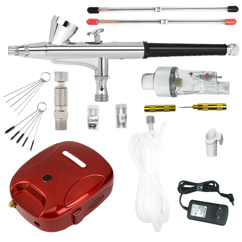 Аэрограф компрессорная установка тяжести 0,4 мм& 0,3 мм 2cc& 7cc двойного действия пистолет-распылитель Набор для Красота арт бодиарт модель торта распыления