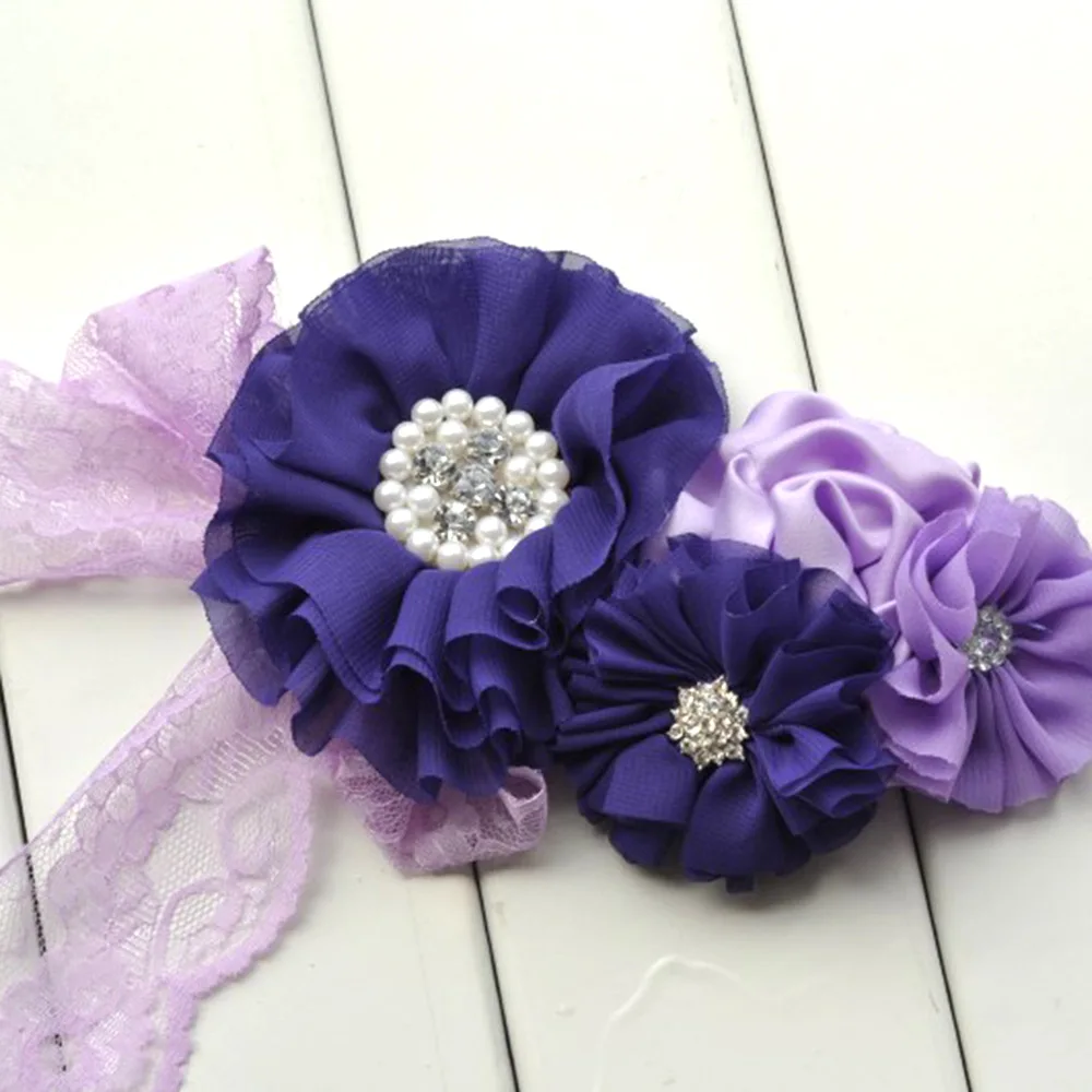 Fascia Capelli Bambina Con Fiori Di Perle E Pizzo - Morbida Ed Elastica Per Neonati E Bambine - Foto 9