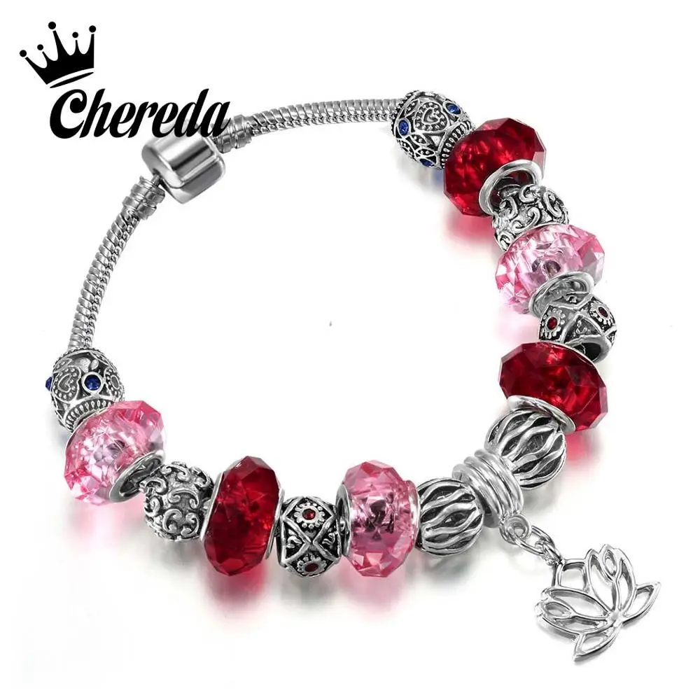 

Chereda Silver Plated DIY Snap button Bracelet Flower Pendant Crystal Chain Statement Handmade Women's Accessories Wholesale